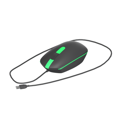 3D Gaming Mouse Model With Green Details And Bent Wire 3D Graphic