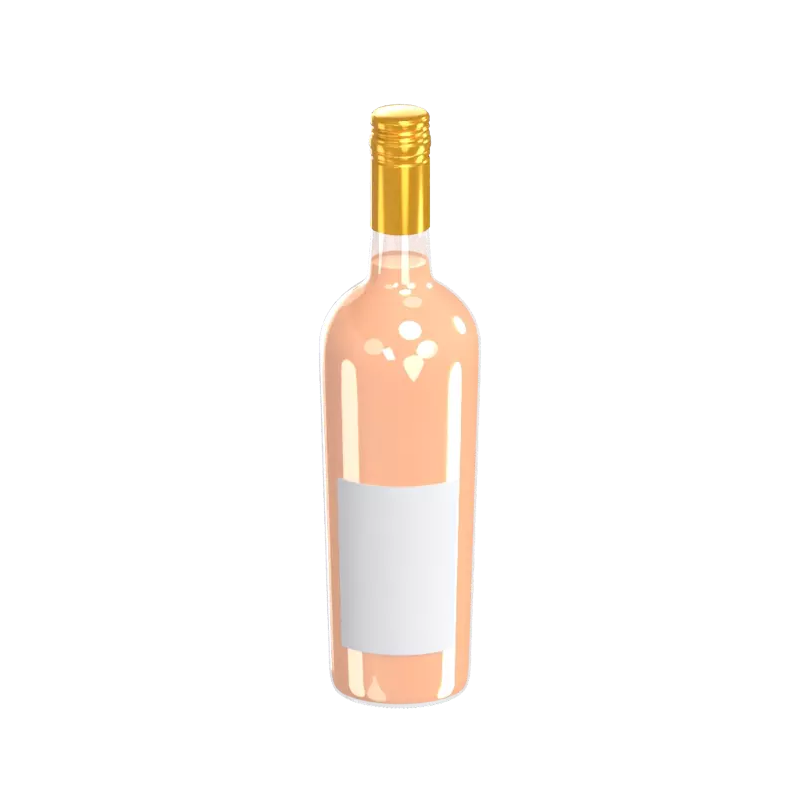 3D Wine Bottle With Golden Cap And Narrow Bottom 3D Graphic