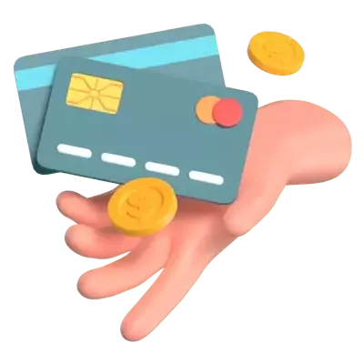 Hand Presenting Credit Cards and Coins 3D Illustration