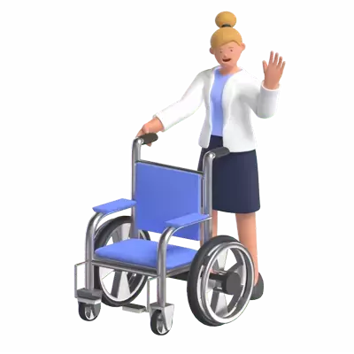 Doctor Pushing A Wheelchair 3D Illustration