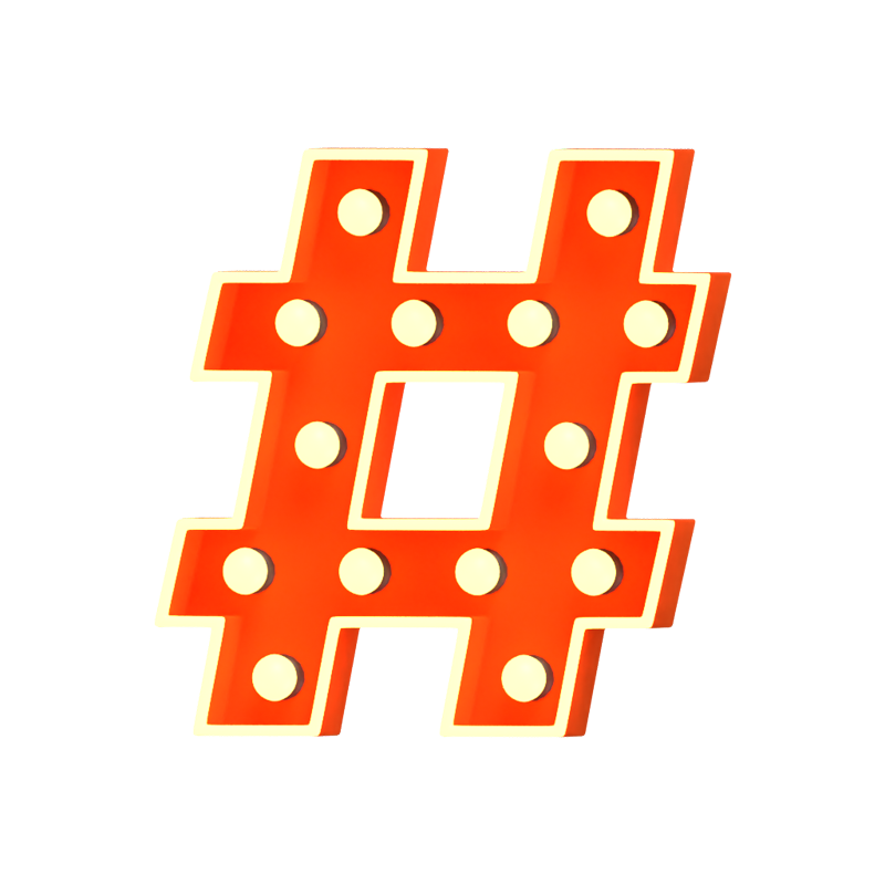 Hashtag Symbol 3D Shape Marquee Lights Text 3D Graphic