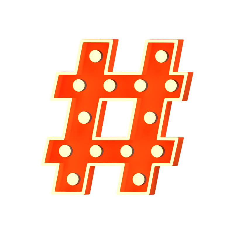 Hashtag Symbol 3D Shape Marquee Lights Text