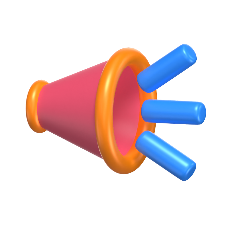 Bullhorn 3D Icon Modell mit Soundlinien 3D Graphic