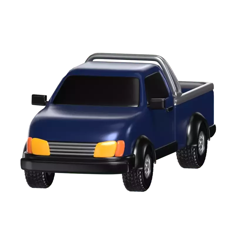 3D Dark Blue Pickup Truck Model Sturdy Transport