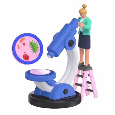 Looking At A Microscope 3D Illustration