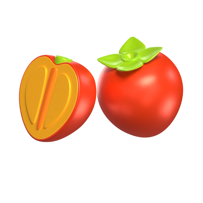 3D Persimmon Model Whole Fruit And A Sliced One 3D Graphic