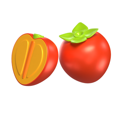 3D Persimmon Model Whole Fruit And A Sliced One 3D Graphic