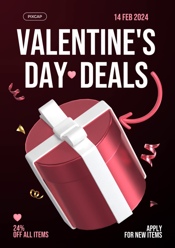 Valentine's Day Deal Show Big Typography And Big Premium Pink Gift Box 3D Template