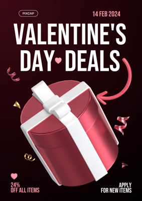 Valentine's Day Deal Show Big Typography And Big Premium Pink Gift Box 3D Template 3D Template