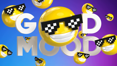 Good Mood Quotes Banner Landscape With Glasses Emoticon 3D Template