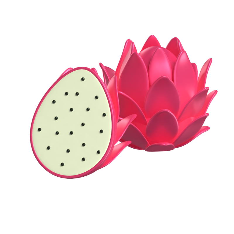 3D Dragon Fruit Model Whole Fruit And A Sliced One 3D Graphic