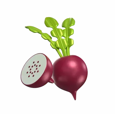 Two 3D Radish Models With Leaves And Sliced One 3D Graphic