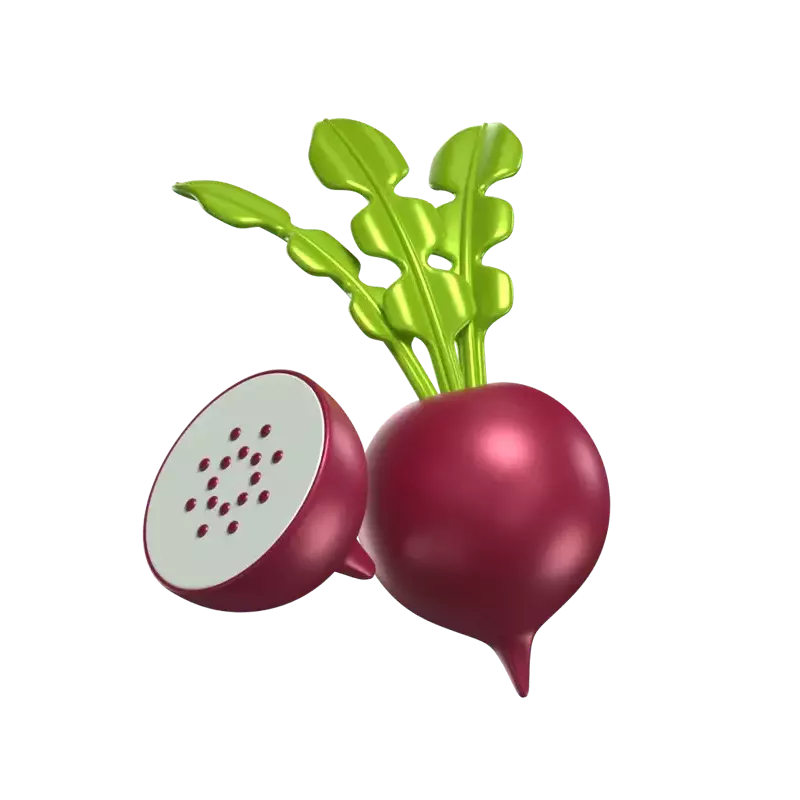 Two 3D Radish Models With Leaves And Sliced One 3D Graphic