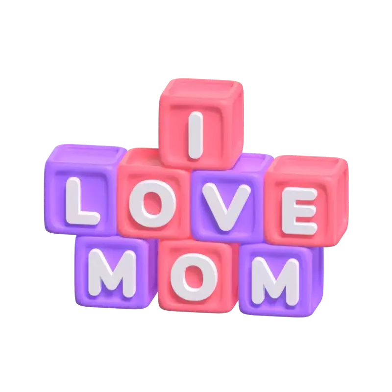 3D I Love Mom Greeting Made From Cubes 3D Graphic