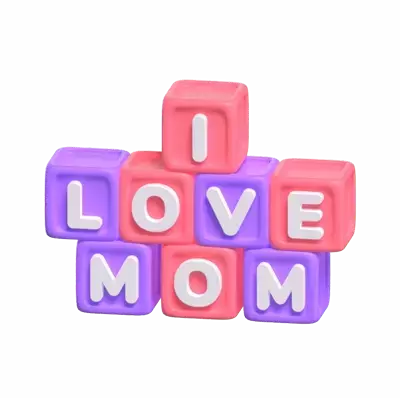 3D I Love Mom Greeting Made From Cubes 3D Graphic