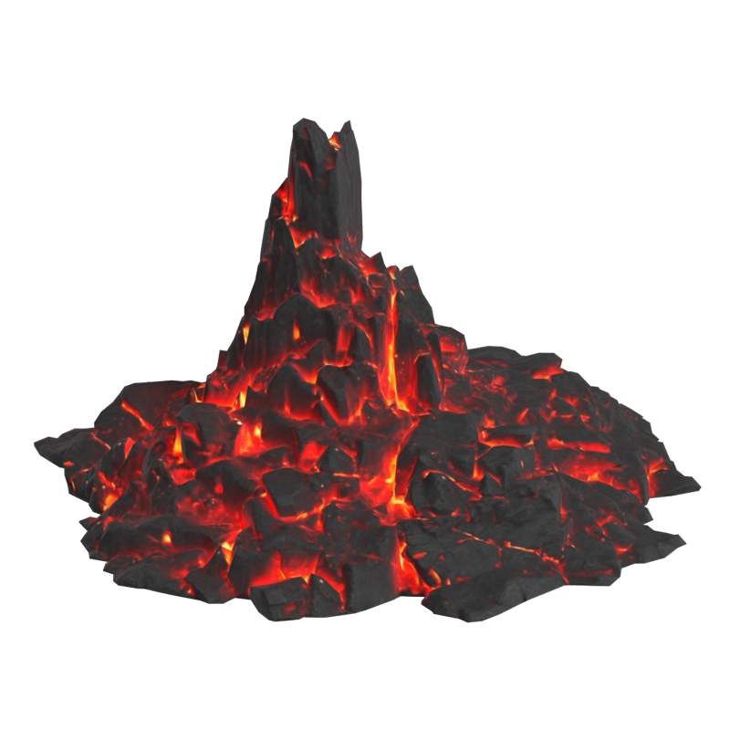 Modelo 3D de rocha vulcânica pontiaguda com fluxo de lava brilhando 3D Graphic