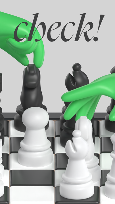 Check 3D Template With 3D Green Hands Playing Chess