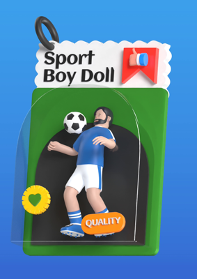 Sporty Football Boy Doll Toy Packaging Cover By Dark Transparent Plastic Box 3D Template