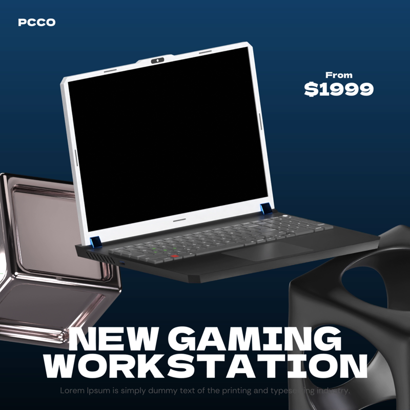 Gaming Workstation Computer Promotion Post With 3D Cubes 3D Template