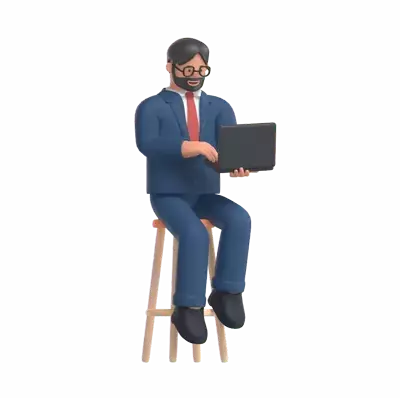 Businessman Sitting On Stool 3D Illustration