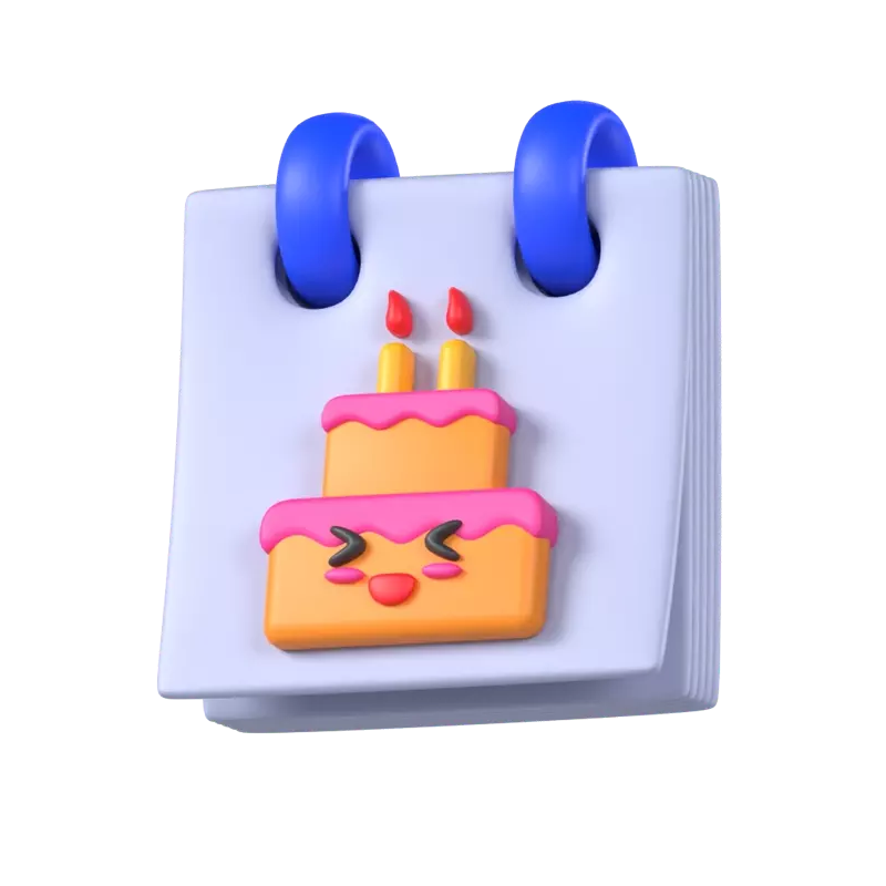 생일 축하 케이크가 전면에 있는 3D 달력 모델 3D Graphic