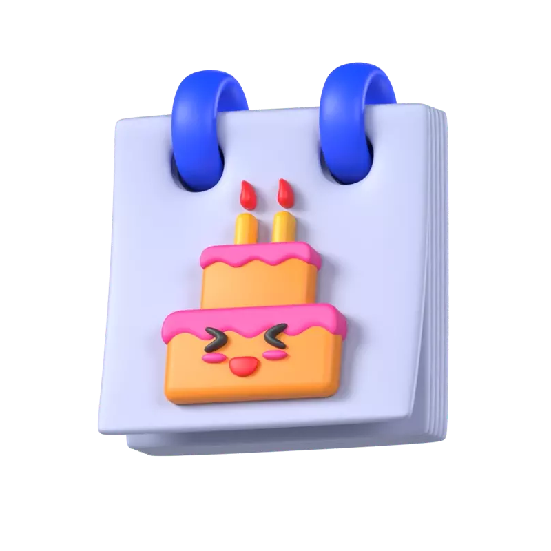 3D Calendar Model With Happy Birtday Cake On Front 3D Graphic