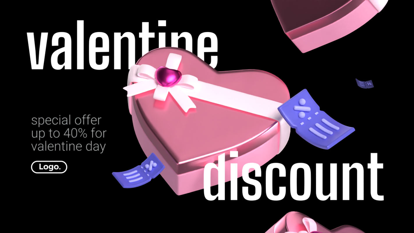 3D Banner for Valentine Celebration with Giftbox and Vouchers Illustration