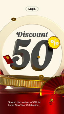 Instagram Story for Chinese New Year Discount with Podium, Fan and Voucher 3D Template 3D Template