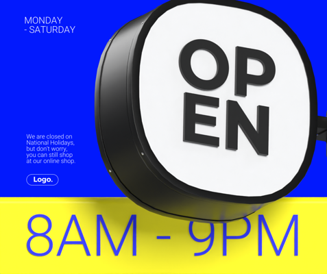 Announcement Design for Opening Hour of the Store 3D Banner 3D Template