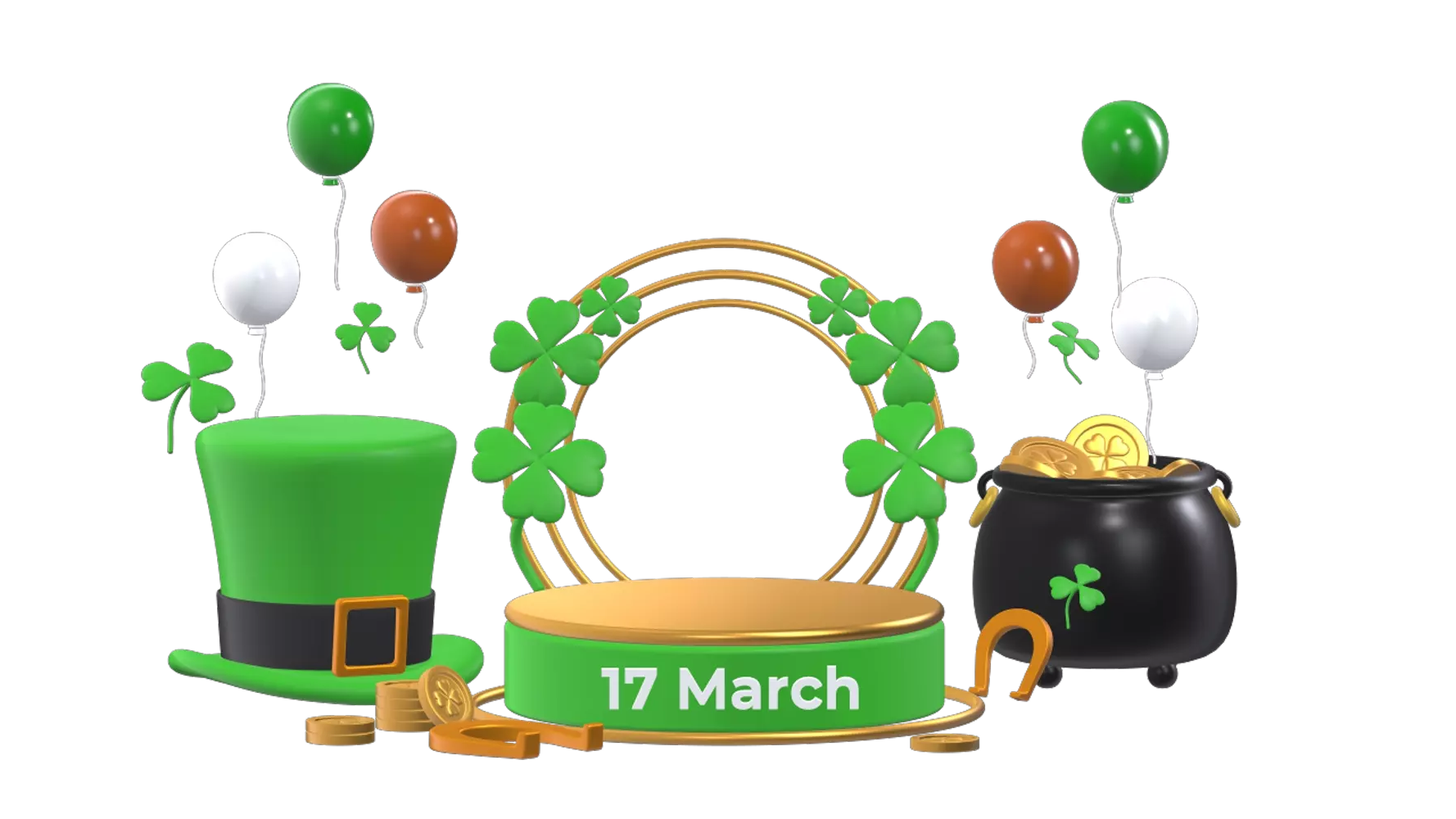 Podium & Balloons for Patrick's Day 3d scene--4a6eb0e6-ce54-407d-a0d3-b277753738ec