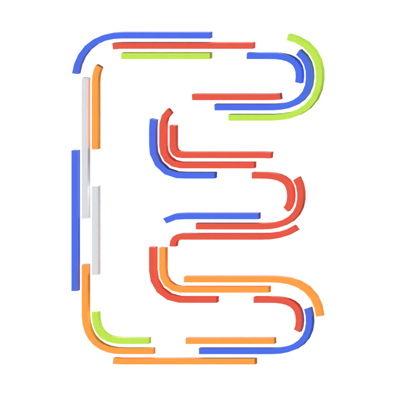 E Buchstabe 3D Form Streifen Text