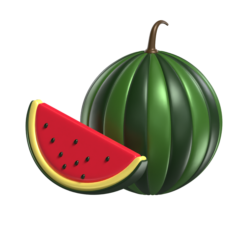3D Watermelon Model Whole Tropical Fruit And A Sliced One 3D Graphic