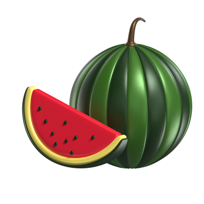 3D Watermelon Model Whole Tropical Fruit And A Sliced One 3D Graphic