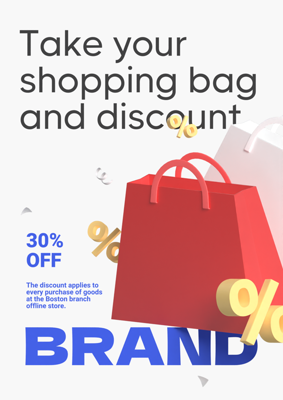 3D Marketing Flyer with Shopping Bags, Percentage and Confetti Illustration 3D Template