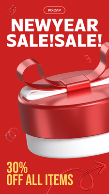 New Year Sale Promotion With Big Gift Red Gift Box And Red Ribbon 3D Template 3D Template