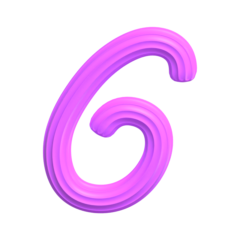  3D Number 6 Shape Creamy Text