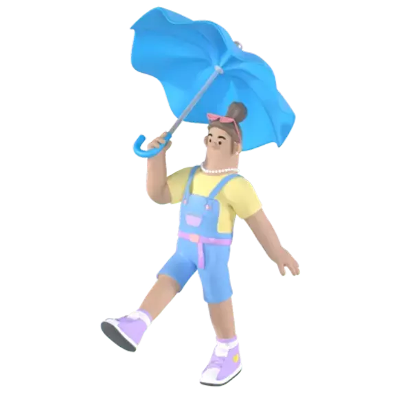 Girl Walking With Umbrella 3D Graphic