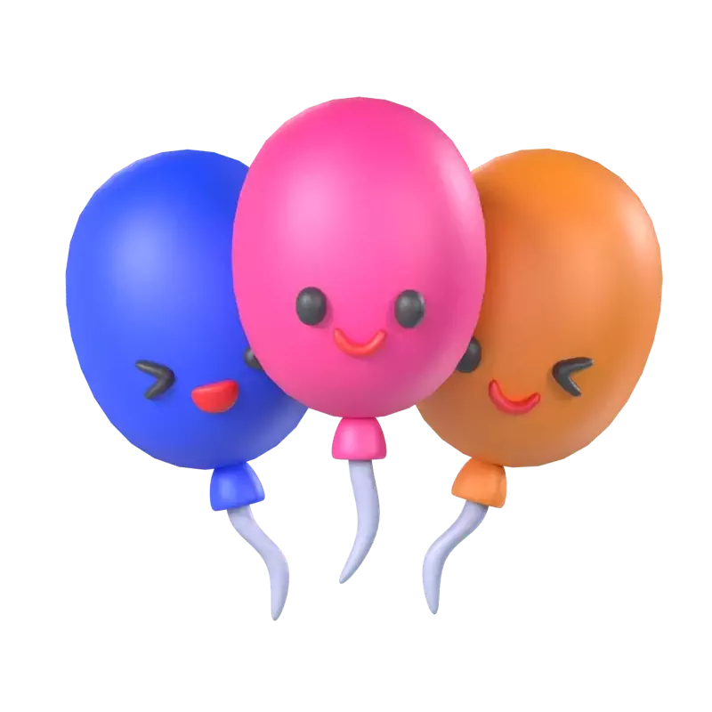 Three Happy Balloons For Birthday Party 3D Model