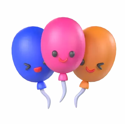 Three Happy Balloons For Birthday Party 3D Model 3D Graphic