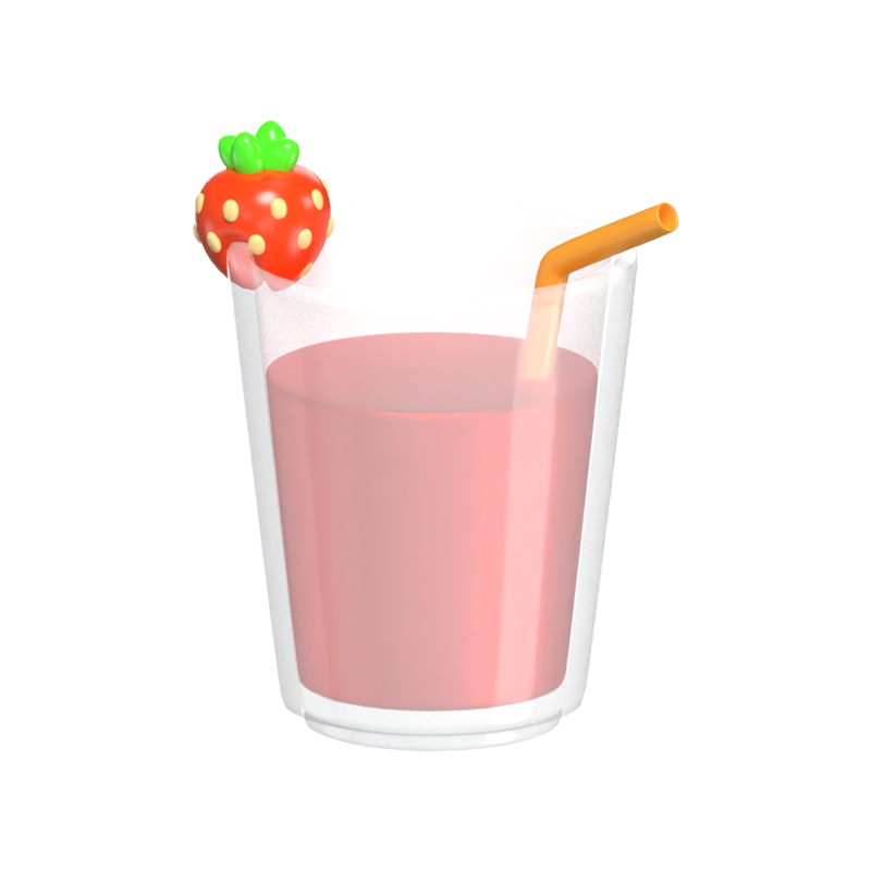 3D Cold Drink With Strawberry Topping Refreshing Elegance 3D Graphic