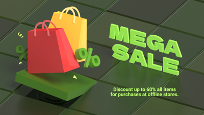 Mega Sale Banner with Shopping Bags Illustration 3D Template