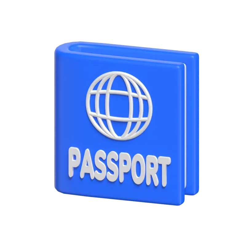 Modelo 3D de documento de passaporte com ícone de globo na capa