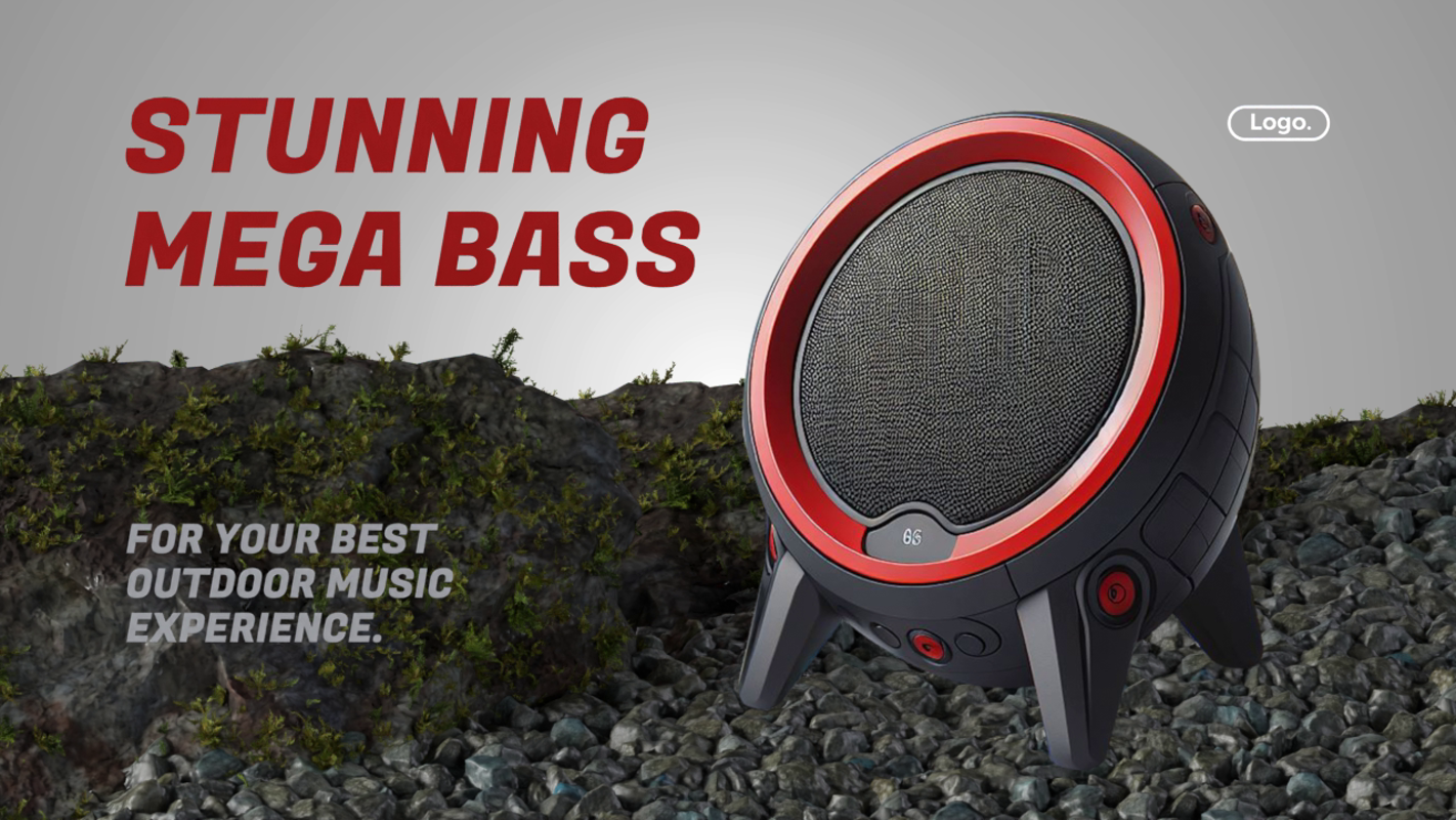 Outdoor Speaker Ads Design with Natural Rock Environment 3D Banner
