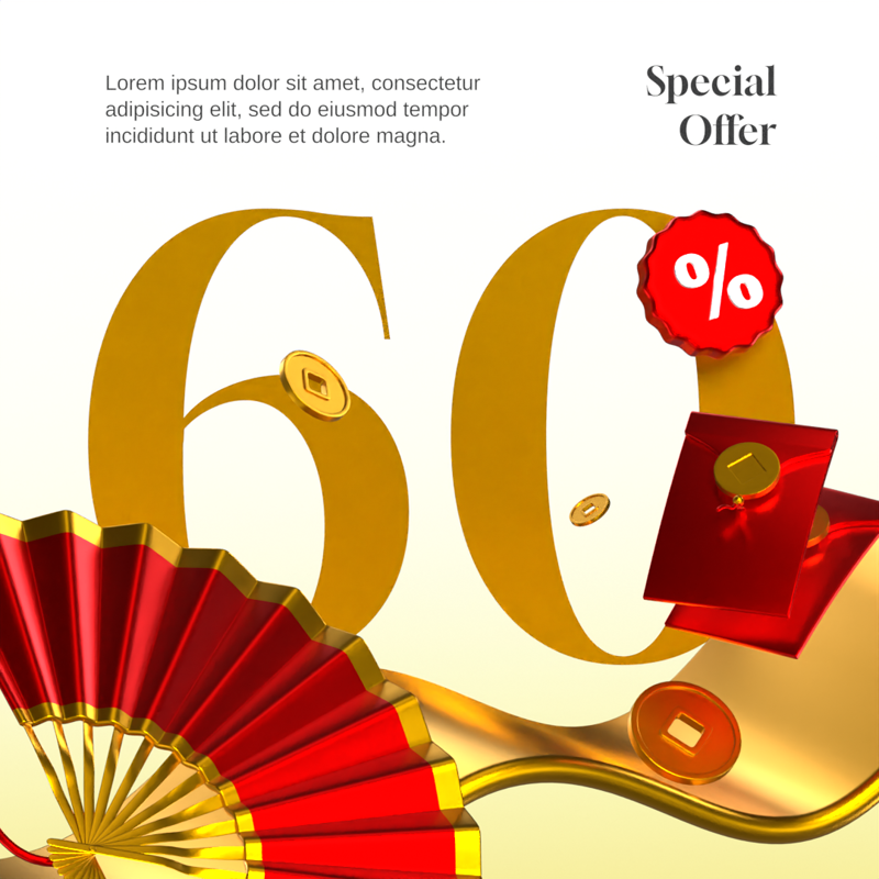 Social Post about Chinese New Year Discounts 3D Template