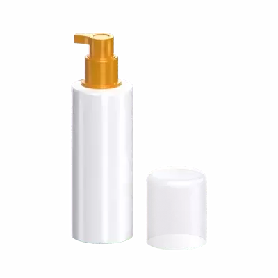 3D Liquid Pump Bottle Cylindrical Shape With Short Nozzle & Cap Aside 3D Graphic