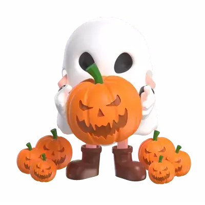 Halloween Ghost With Pumpkins 3D Graphic