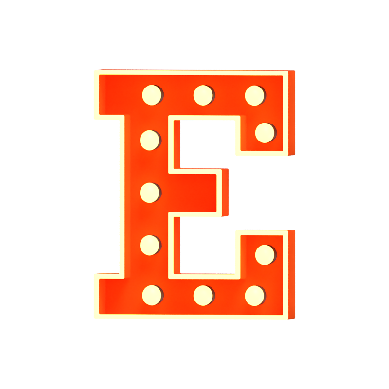 E Letter 3D Shape Marquee Lights Text 3D Graphic