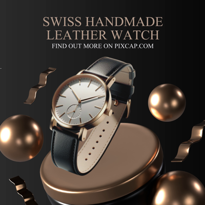 Gold Metallic Shining Luxury Elegant Swiss Handmade Leather Watch Podium Display 3D Template