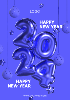 Happy New Year 3D Ballon Text And Decorative Balls 3D Template