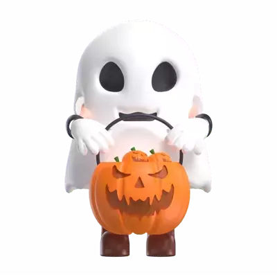 Halloween Ghost Holding Pumpkin Basket 3D Graphic